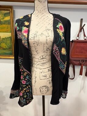 Vintage Tommy Bahama Patchwork Floral Sheer Cardigan Art Top